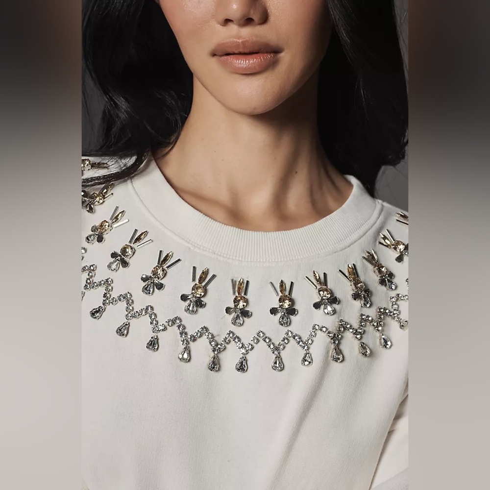 NWT! Anthropologie Maeve Long-Sleeve Embellished Sweatshirt - Size XL 🏓 - Picture 5 of 9